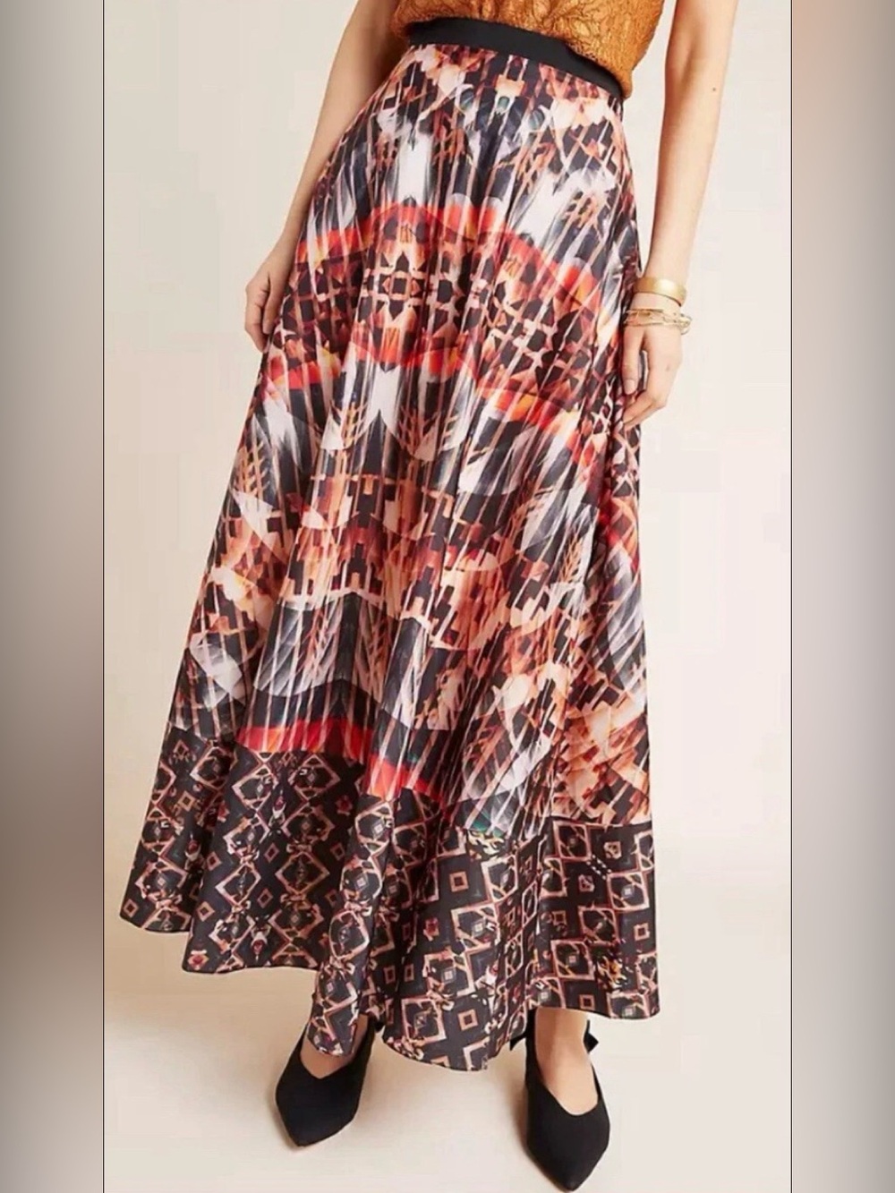 Anthropologie Bhanuni By Jyoti Kaleidoscope Maxi Skirt Boho Brown Orange Size M